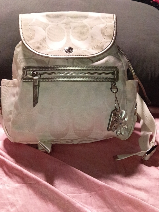 Coach Handbags - Coach White Signature Jacquard Small Backpack